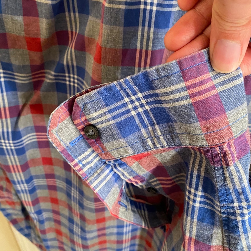 Vince Blue Plaid Long Sleeve Button Down Shirt Large - Picture 7 of 10